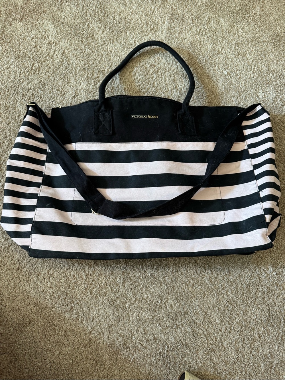 Victoria's Secret Black and White Striped Weekend Tote